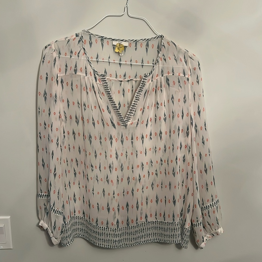 Joie Woman Designer Vintage Longsleeve White Multicolor Bloue Size Large Top